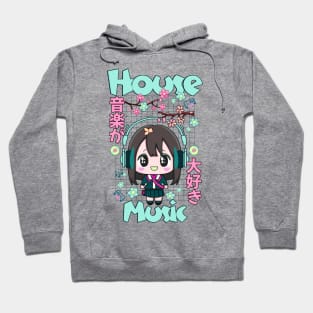 HOUSE MUSIC  - Cute Kawaii Character (teal/pink) Hoodie